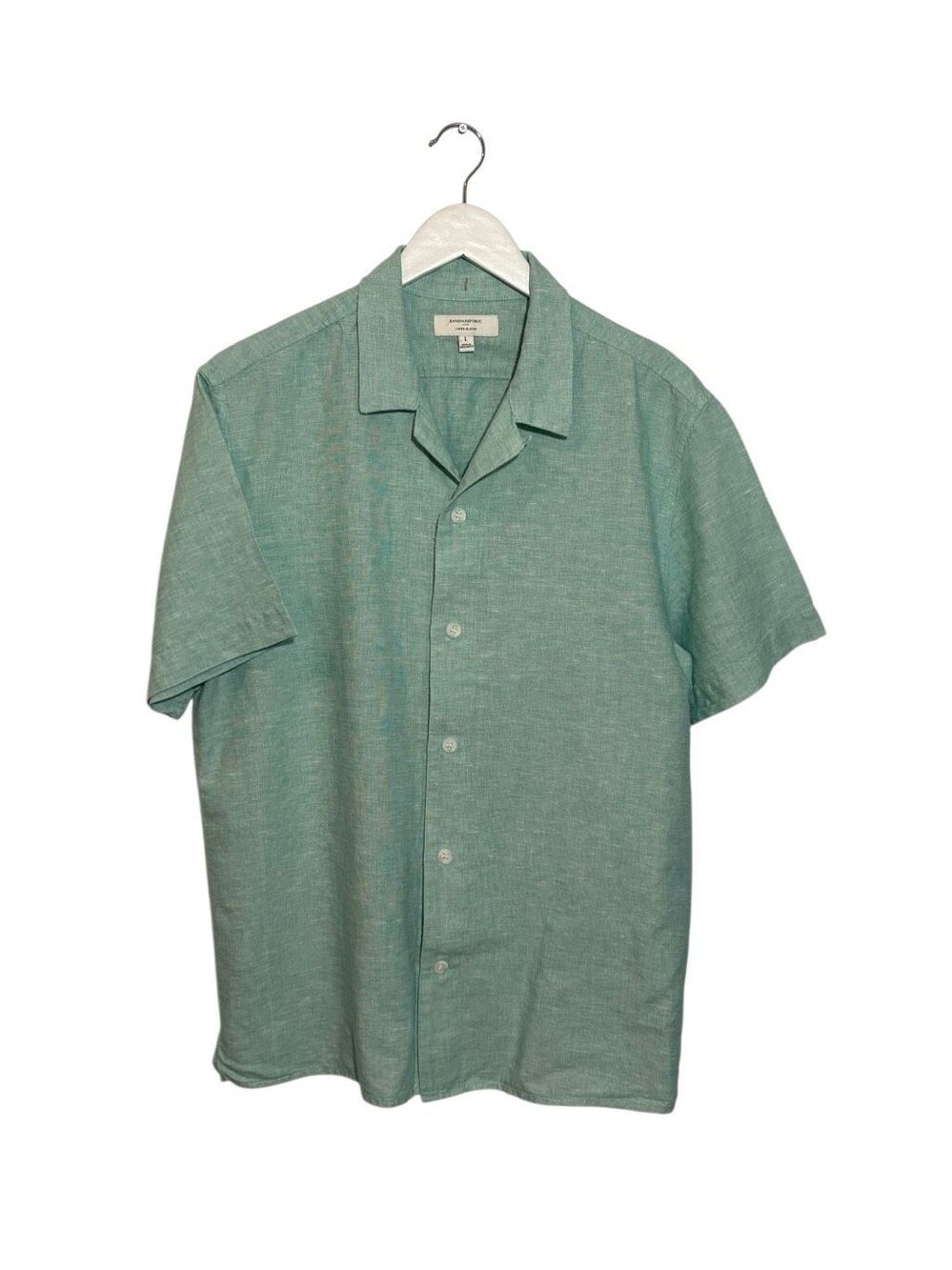 Banana Republic linen blend textured mint green short sleeve button down shirt -